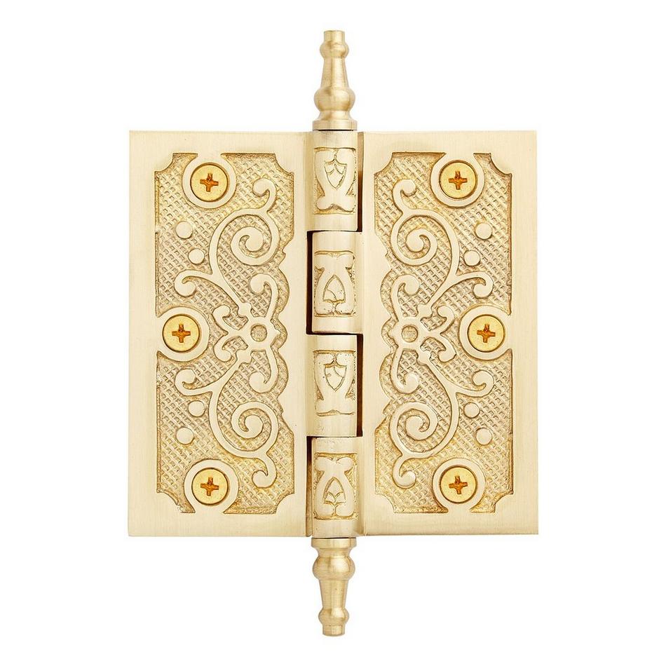 4" Solid Brass Ornate Door Hinge - Matte Brass, , large image number 0